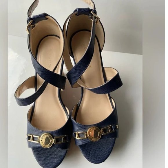 Marc Fisher Brantor Navy Blue Cork Wedge Sandals (NWOT) - Picture 6 of 11